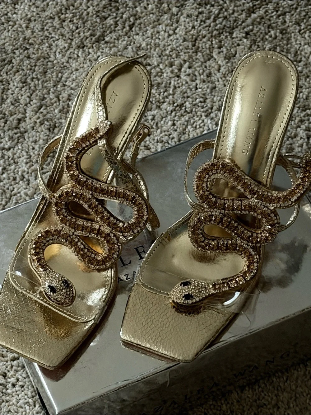 A.z. by Azalea Wang Gold Snake Embellished Heeled Sandals